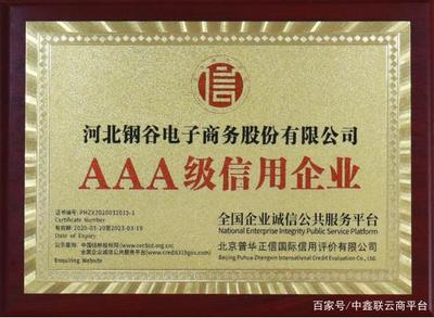 喜訊！河北鋼谷電子商務(wù)股份榮獲AAA級企業(yè)信用等級證書